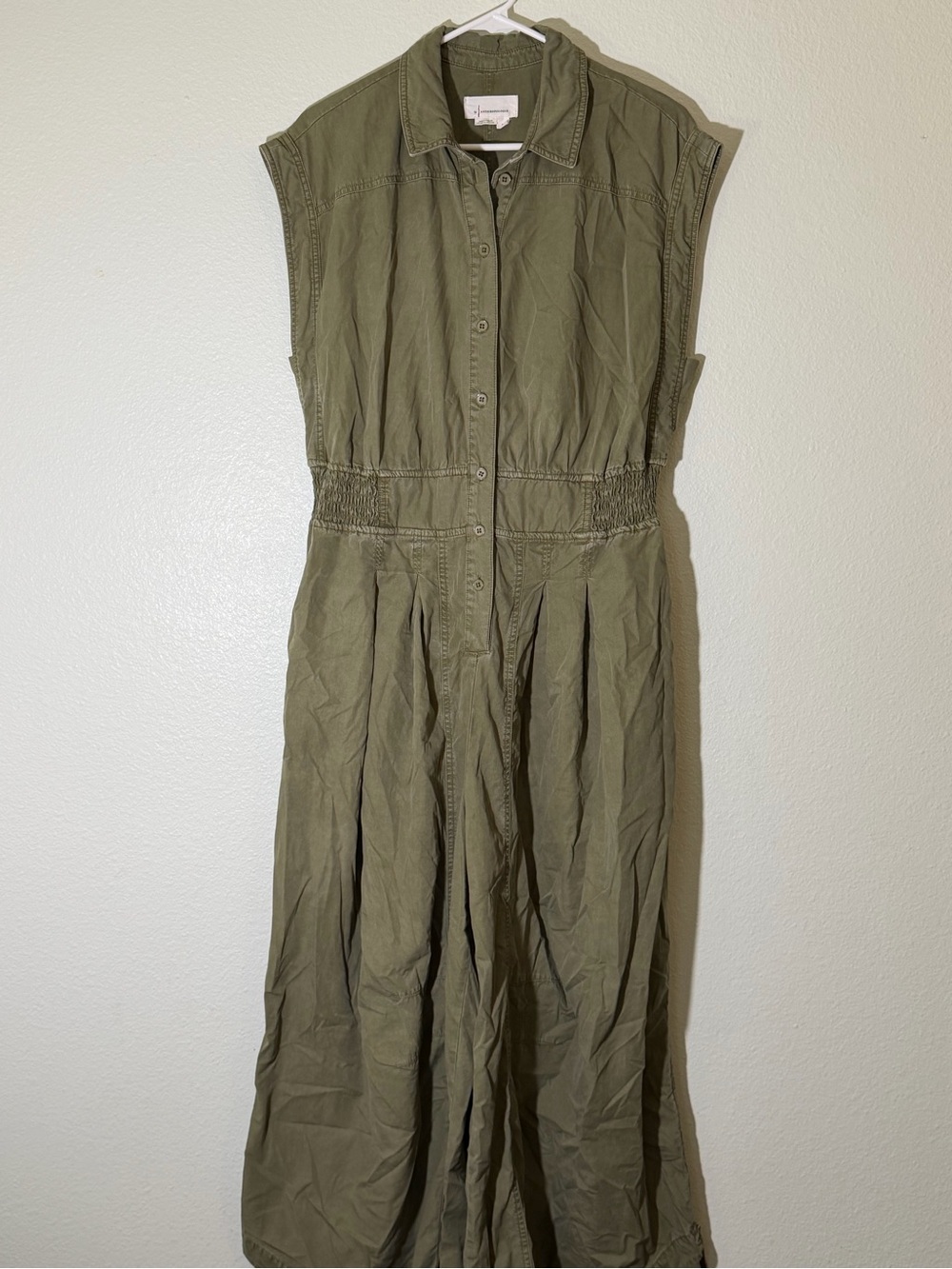 Anthropologie Women’s Sz Medium Shirting Parachute Jumpsuit Green Moss Wide-Leg